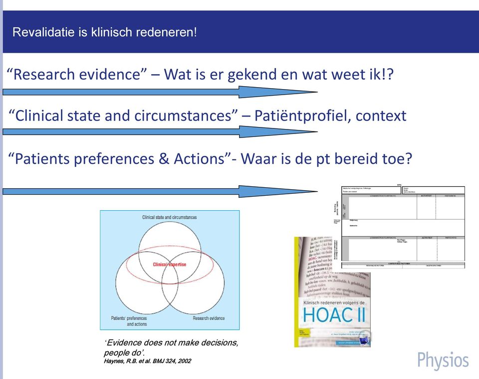 ? Clinical state and circumstances Patiëntprofiel, context Patients