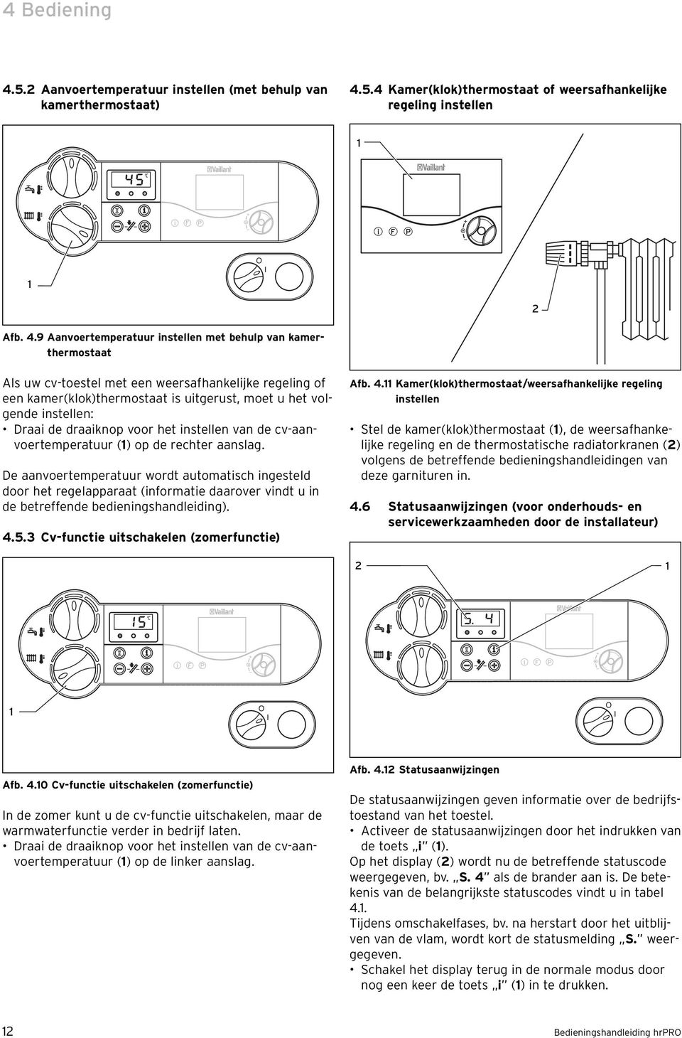 5.4 Kamer(klok)thermostaat of weersafhankelijke regeling instellen Afb. 4.