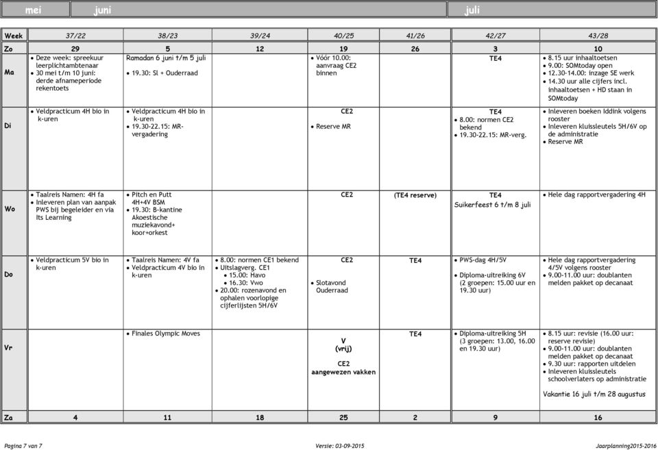inhaaltoetsen + HD staan in SOMtoday eldpracticum 4H bio in eldpracticum 4H bio in 19.30-22.15: MRvergadering CE2 TE4 8.00: normen CE2 bekend 19.30-22.15: MR-verg.