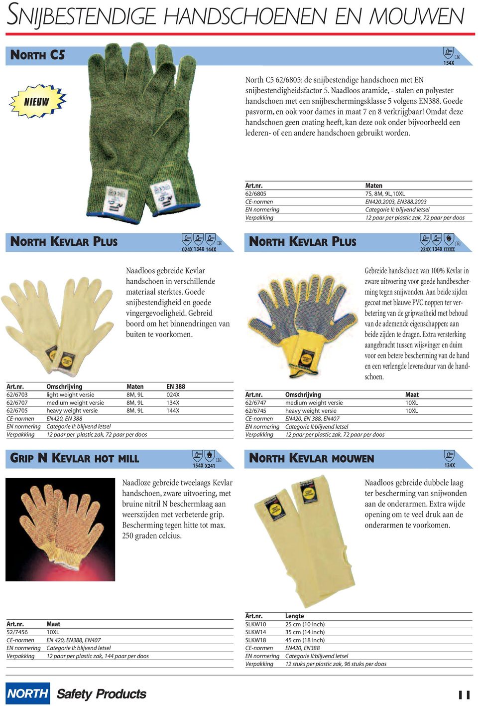 Omdat deze handschoen geen coating heeft, kan deze ook onder bijvoorbeeld een lederen- of een andere handschoen gebruikt worden. 154X Art.nr. Maten 62/6805 7S, 8M, 9L,10XL CE-normen EN420.2003, EN388.