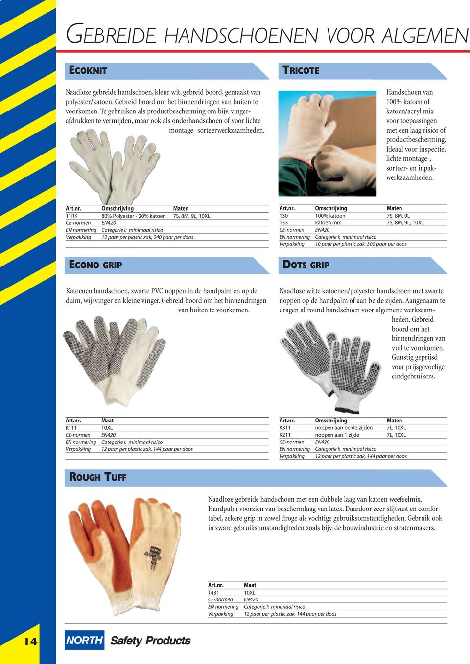 Handschoen van 100% katoen of katoen/acryl mix voor toepassingen met een laag risico of productbescherming. Ideaal voor inspectie, lichte montage-, sorteer- en inpakwerkzaamheden. Art.nr.