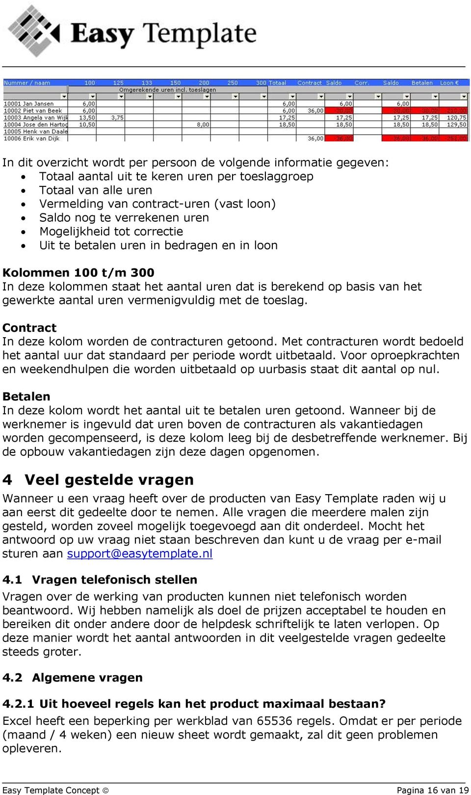 vermenigvuldig met de toeslag. Contract In deze kolom worden de contracturen getoond. Met contracturen wordt bedoeld het aantal uur dat standaard per periode wordt uitbetaald.