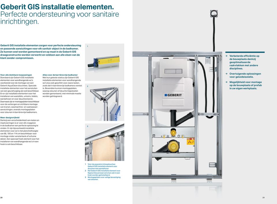 Ze kunnen snel worden gemonteerd en op maat in de Geberit GIS draagconstructie worden verwerkt en voldoen aan alle eisen van de klant zonder compromissen.