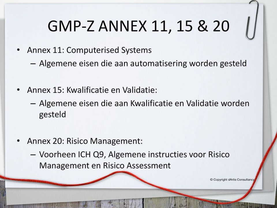 eisen die aan Kwalificatie en Validatie worden gesteld Annex 20: Risico