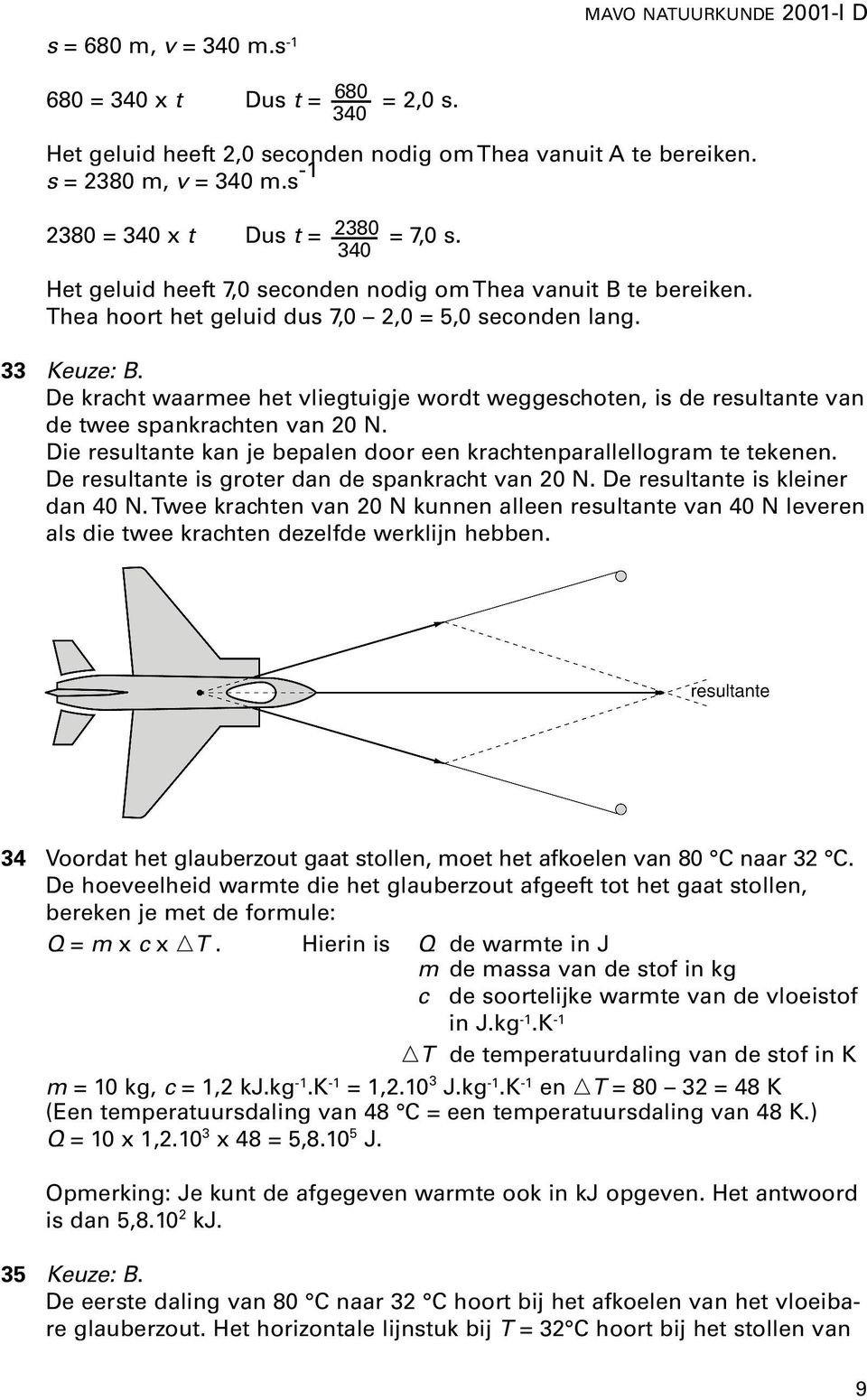 De kracht waarmee het vliegtuigje wordt weggeschoten, is de resultante van de twee spankrachten van 0 N. Die resultante kan je bepalen door een krachtenparallellogram te tekenen.