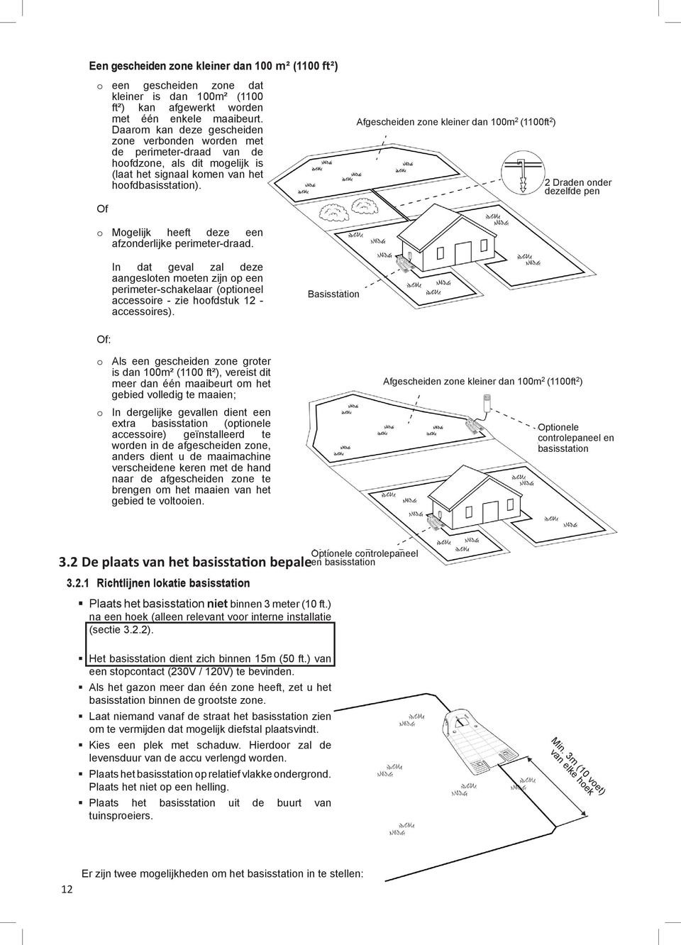 Of Afgescheiden zone kleiner dan 100m 2 (1100ft 2 ) 2 Draden onder dezelfde pen o Mogelijk heeft deze een afzonderlijke perimeter-draad.