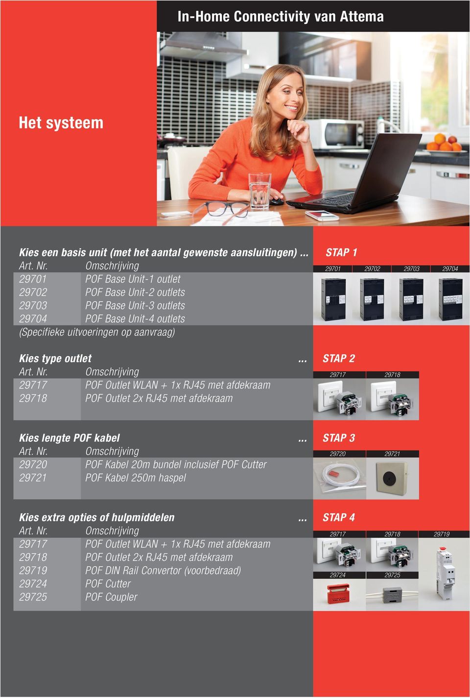 .. STAP 2 29717 POF Outlet WLAN + 1x RJ45 met afdekraam 29718 POF Outlet 2x RJ45 met afdekraam 29701 29702 29703 29704 29717 29718 Kies lengte POF kabel.