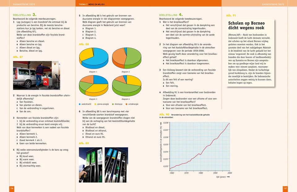 b Alleen benzine en lpg. c Alleen diesel en lpg. d Benzine, diesel en lpg. Afb. 87 5 In afbeelding 88 is het gebruik van bronnen van duurzame energie in vier diagrammen weergegeven.