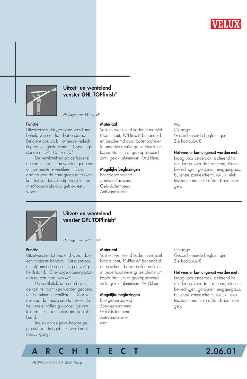 Door daarna aan de handgreep te trekken kan het venster volledig wentelen en in schoonmaakstand geblokkeerd worden.