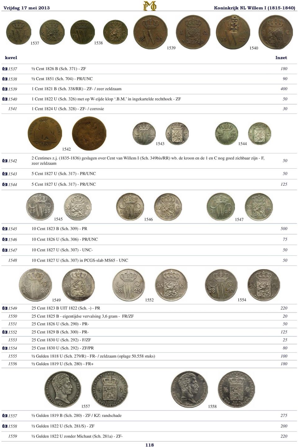 328) - ZF- / corrosie 30 1542 1543 1544 1542 2 Centimes z.j. (1835-1836) geslagen over Cent van Willem I (Sch. 349bis/RR) wb.