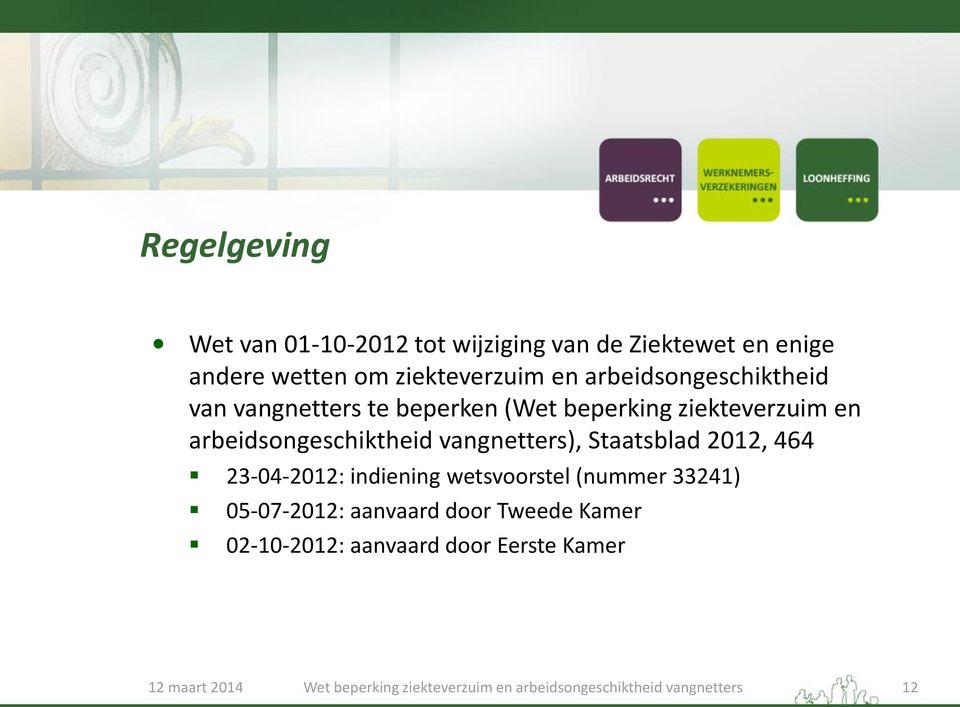 ziekteverzuim en arbeidsongeschiktheid vangnetters), Staatsblad 2012, 464 23-04-2012: