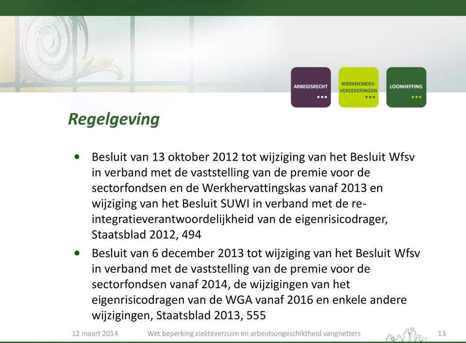 eigenrisicodrager, Staatsblad 2012, 494 Besluit van 6 december 2013 tot wijziging van het Besluit Wfsv in verband met de vaststelling van de