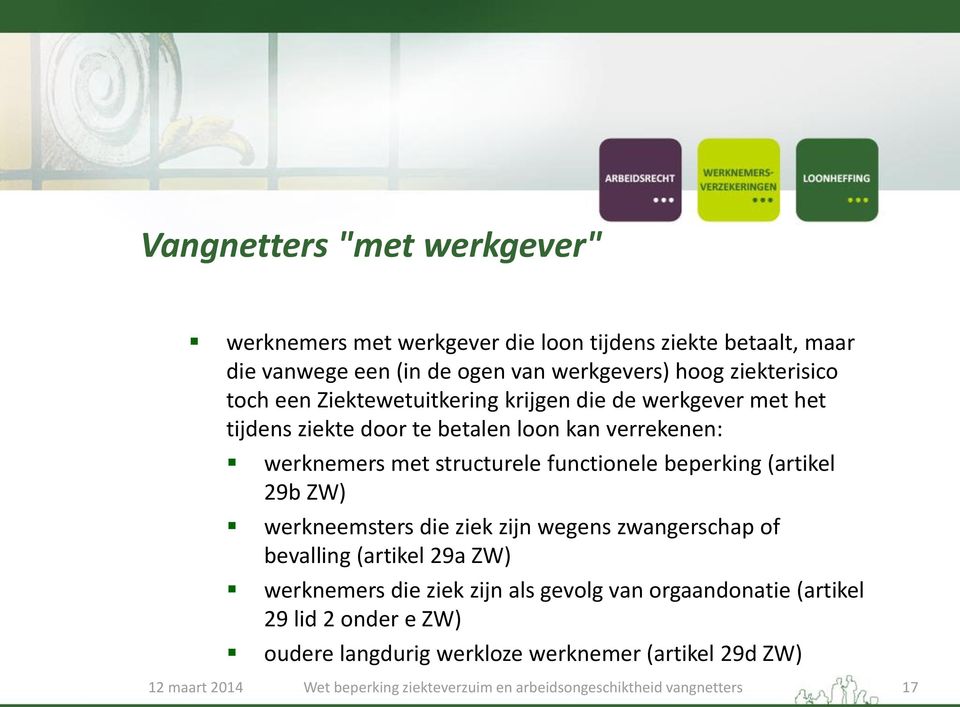 werknemers met structurele functionele beperking (artikel 29b ZW) werkneemsters die ziek zijn wegens zwangerschap of bevalling (artikel