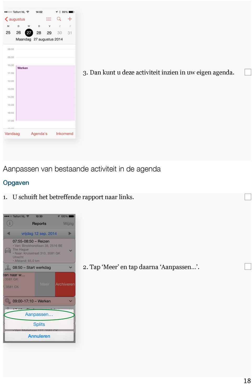 Aanpassen van bestaande activiteit in de agenda