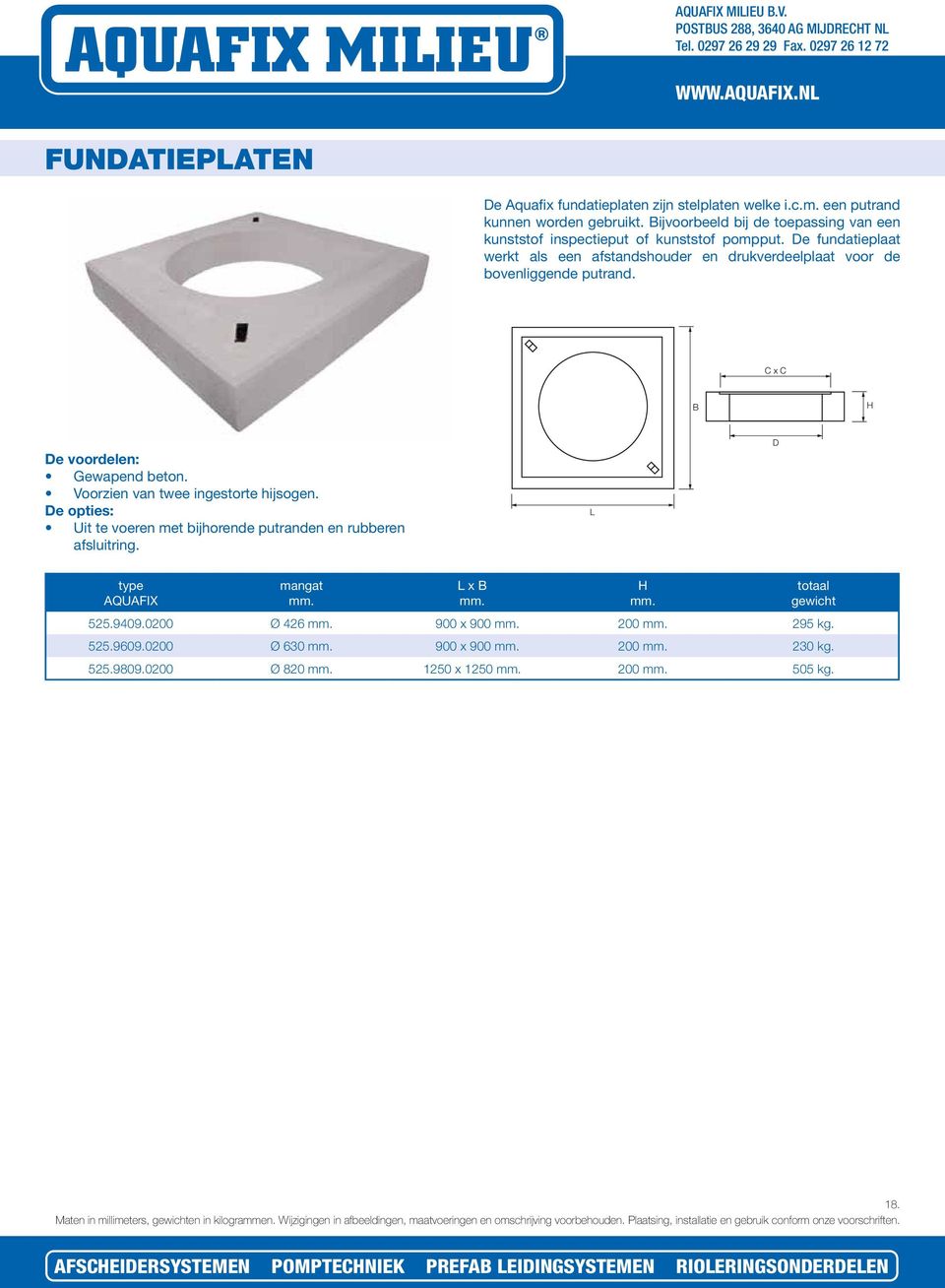 e fundatieplaat werkt als een afstandshouder en drukverdeelplaat voor de bovenliggende putrand. C x C e voordelen: Gewapend beton.