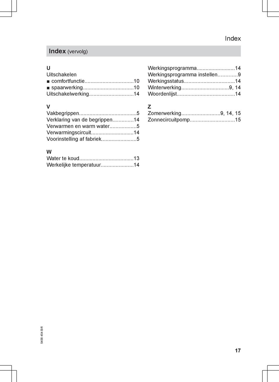 ..14 Voorinstelling af fabriek...5 Werkingsprogramma...14 Werkingsprogramma instellen...9 Werkingsstatus.