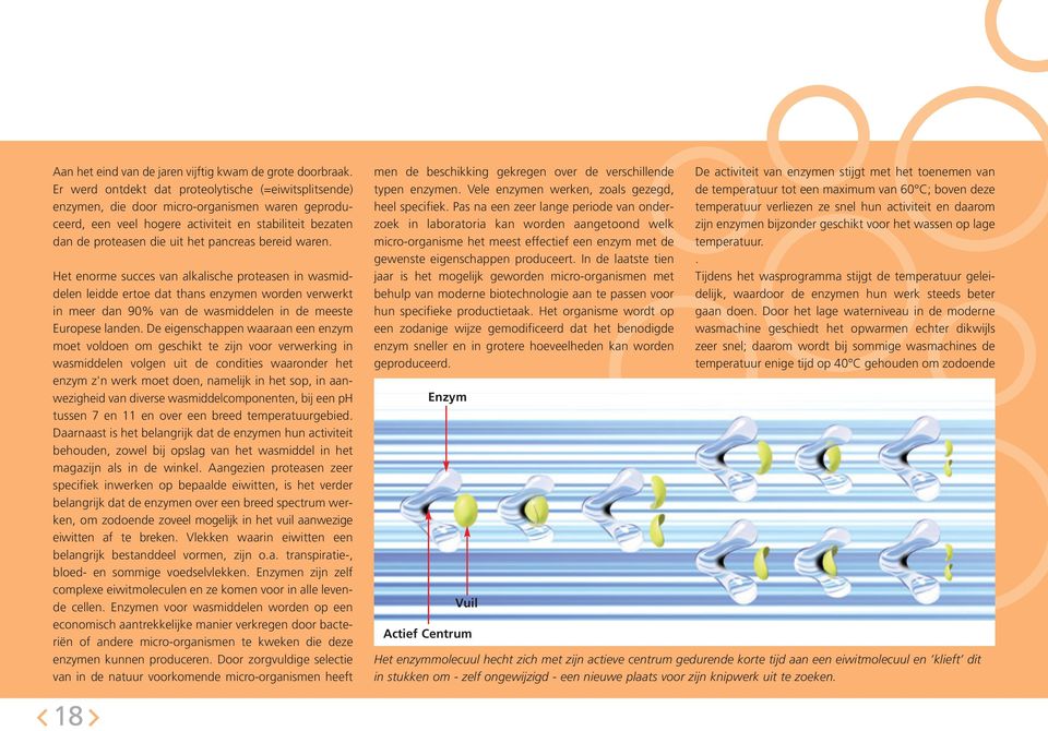 bereid waren. et enorme succes van alkalische proteasen in wasmiddelen leidde ertoe dat thans enzymen worden verwerkt in meer dan 90% van de wasmiddelen in de meeste Europese landen.