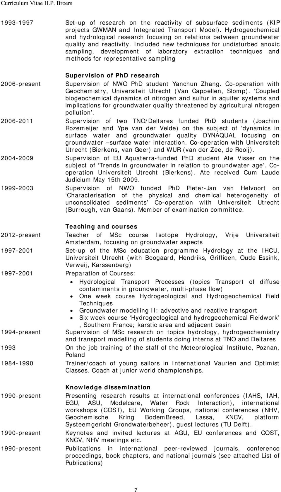 Included new techniques for undisturbed anoxic sampling, development of laboratory extraction techniques and methods for representative sampling Supervision of PhD research 2006-present Supervision