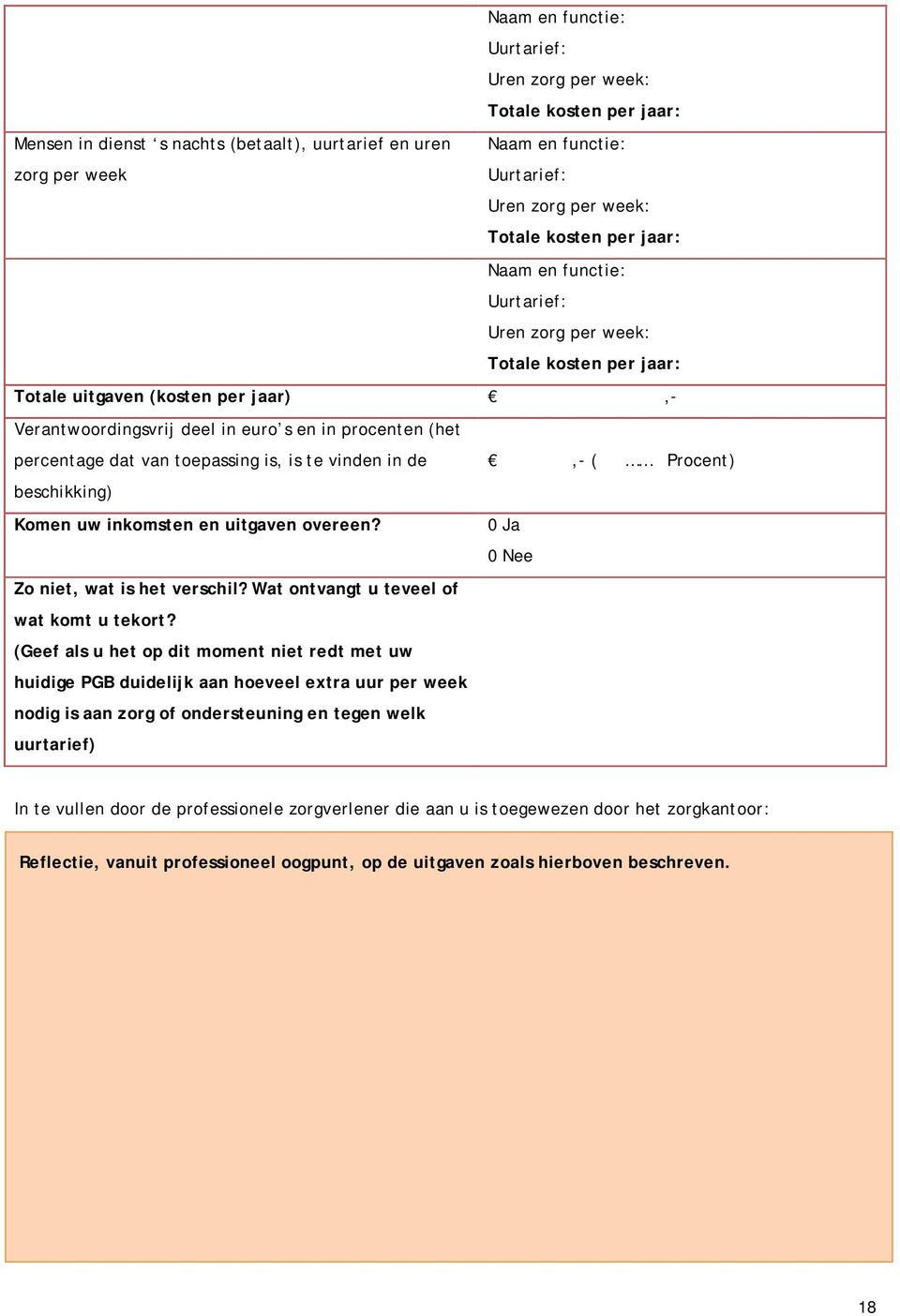 toepassing is, is te vinden in de,- ( Procent) beschikking) Komen uw inkomsten en uitgaven overeen? 0 Ja 0 Nee Zo niet, wat is het verschil? Wat ontvangt u teveel of wat komt u tekort?