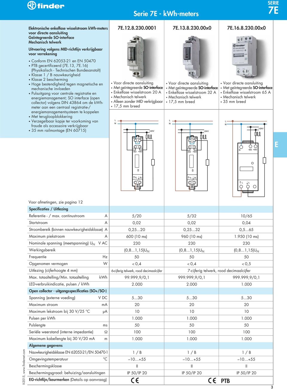 16) (Physikalisch - Technischen Bundesanstalt) Klasse 1 / B nauwkeurigheid Klasse 2 bescherming Hoge bestendigheid tegen magnetische en mechanische invloeden Pulsuitgang voor centrale registratie en