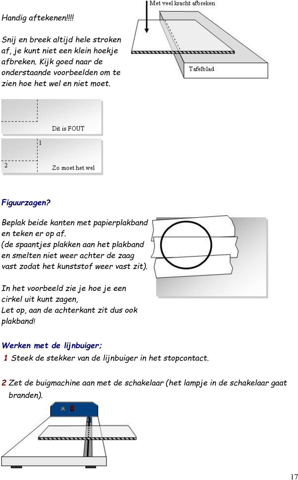 (de spaantjes plakken aan het plakband en smelten niet weer achter de zaag vast zodat het kunststof weer vast zit).