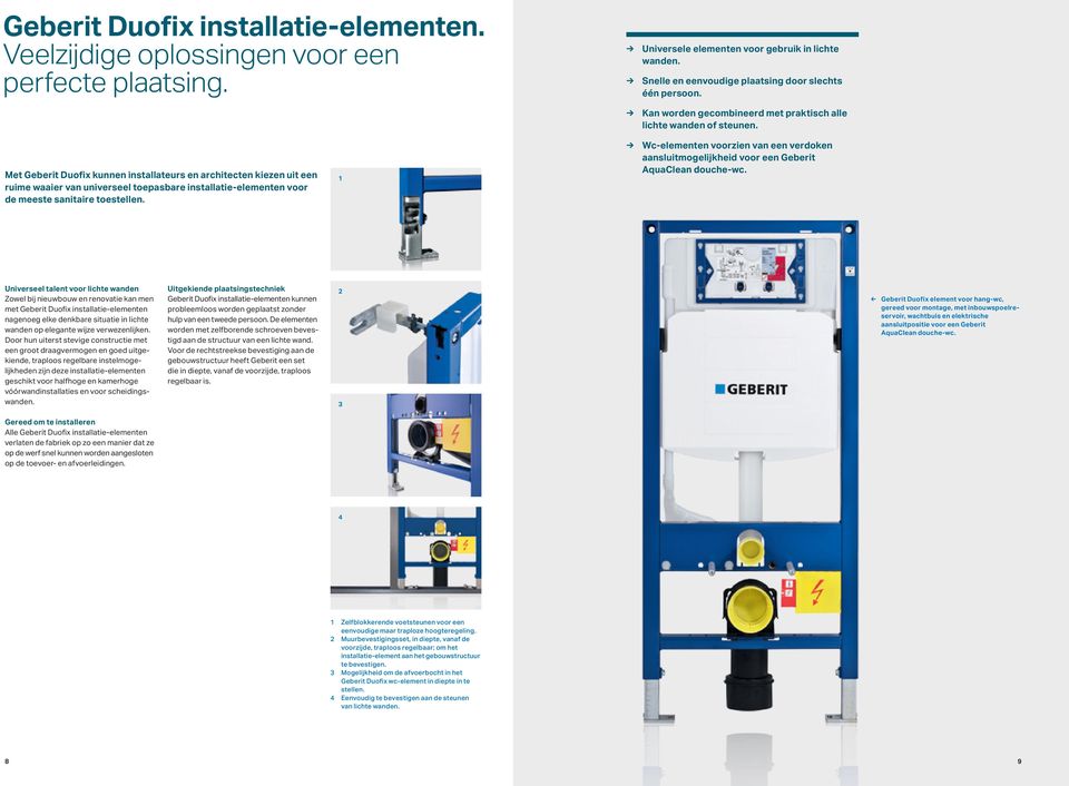 Met Geberit Duofix kunnen installateurs en architecten kiezen uit een ruime waaier van universeel toepasbare installatie-elementen voor de meeste sanitaire toestellen.