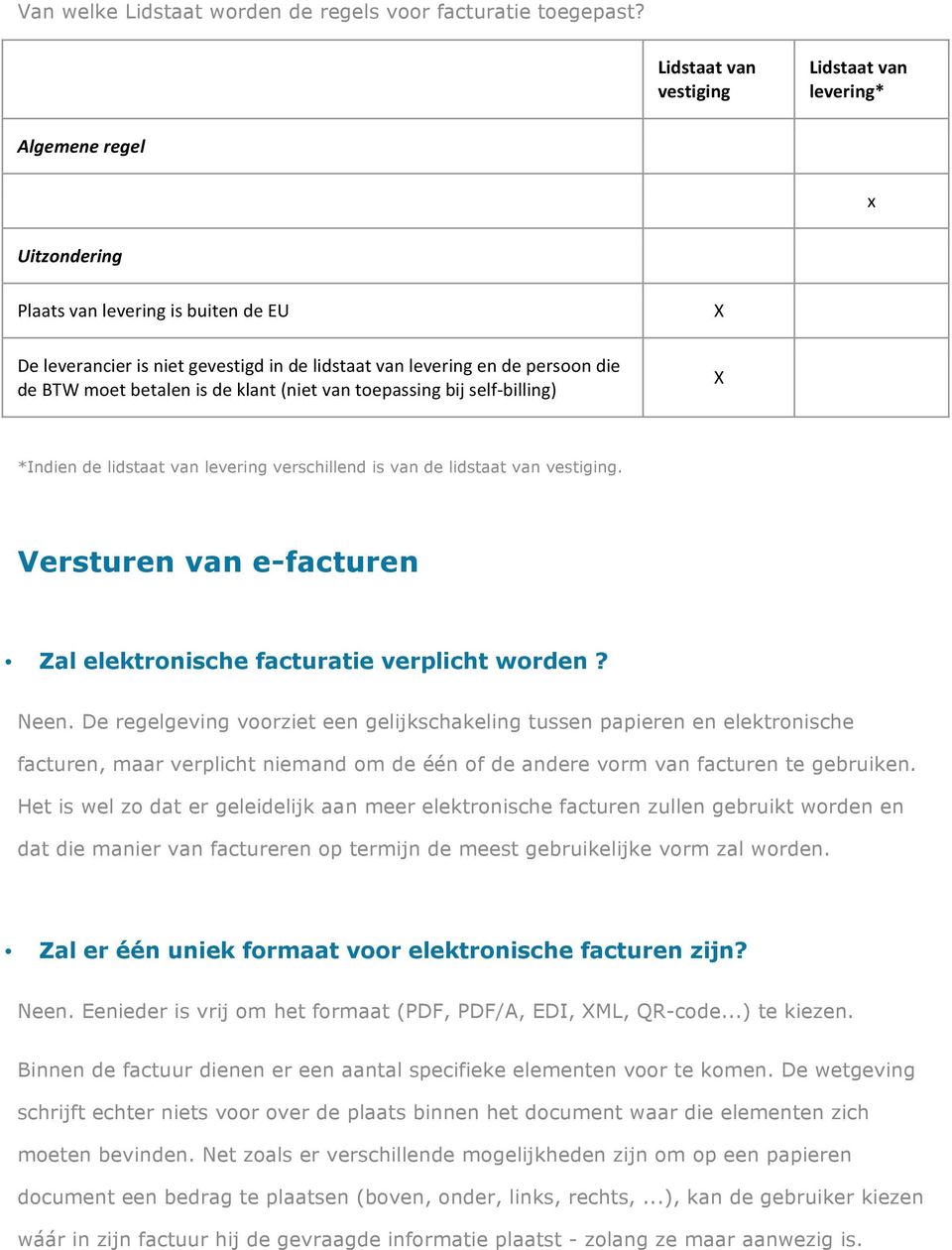 moet betalen is de klant (niet van toepassing bij self- billing) X *Indien de lidstaat van levering verschillend is van de lidstaat van vestiging.