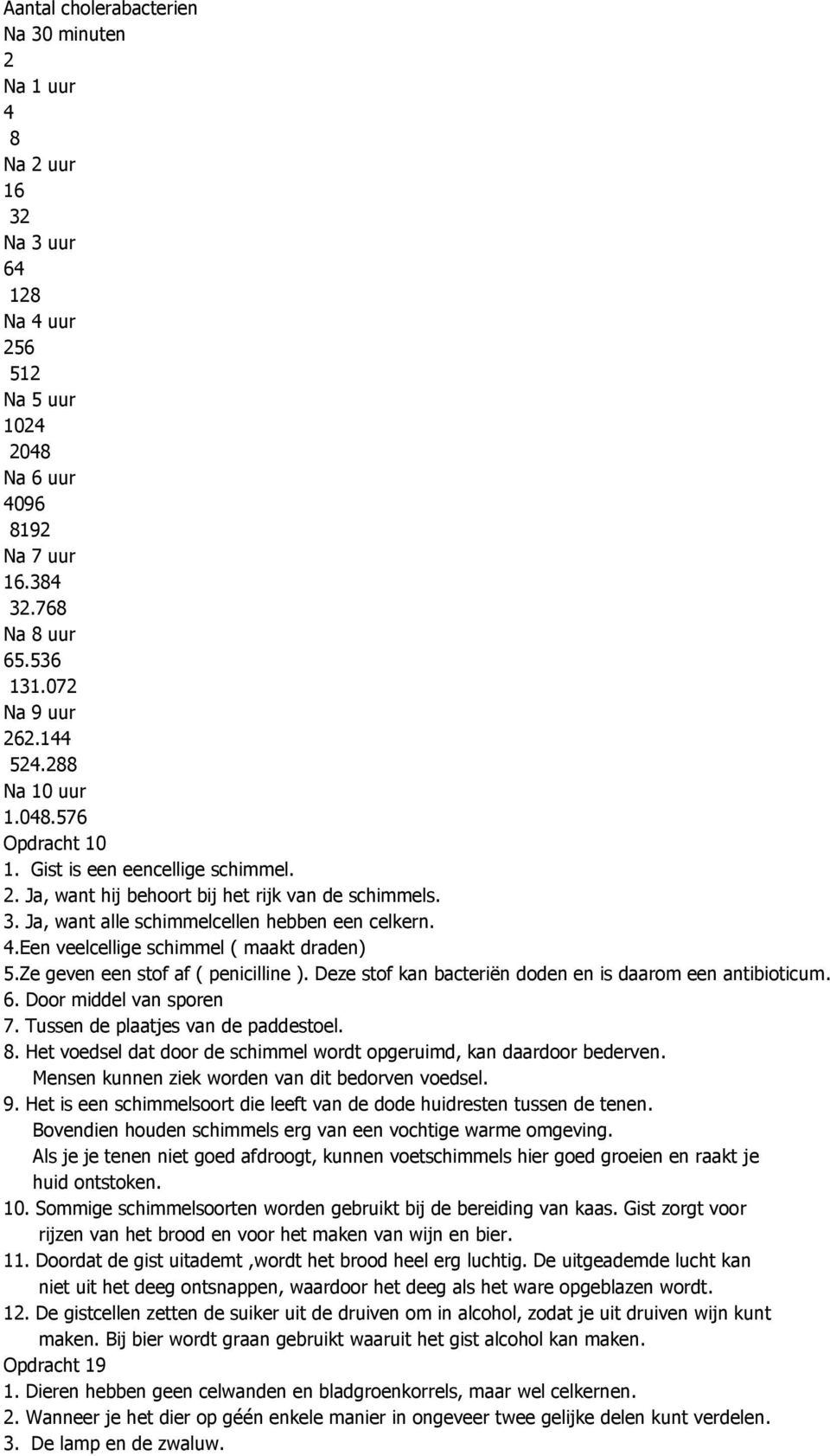 Een veelcellige schimmel ( maakt draden) 5.Ze geven een stof af ( penicilline ). Deze stof kan bacteriën doden en is daarom een antibioticum. 6. Door middel van sporen 7.