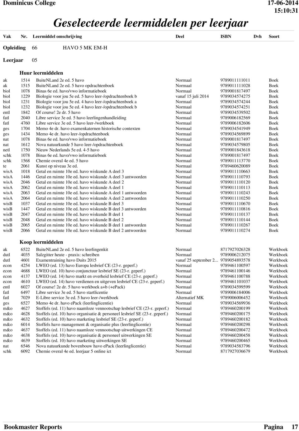 5 havo fatl 2040 Libre service 3e ed. 5 havo leerlingenhandleiding fatl 4760 Libre service 3e ed. 5 havo leer-/werkboek ges 1704 Memo 4e dr.