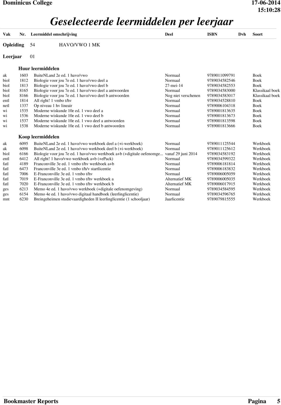 1 vmbo t/hv netl 1337 Op niveau 1 hv lineair wi 1535 Moderne wiskunde 10e ed. 1 vwo deel a wi 1536 Moderne wiskunde 10e ed. 1 vwo deel b wi 1537 Moderne wiskunde 10e ed.