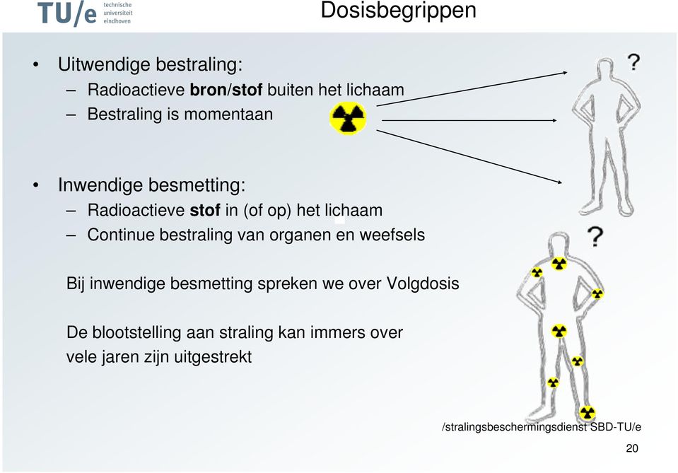 lichaam Continue bestraling van organen en weefsels Bij inwendige besmetting spreken