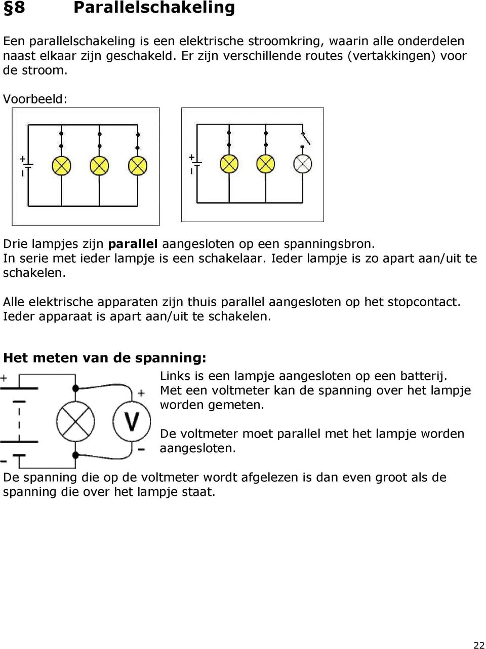 Alle elektrische apparaten zijn thuis parallel aangesloten op het stopcontact. Ieder apparaat is apart aan/uit te schakelen.