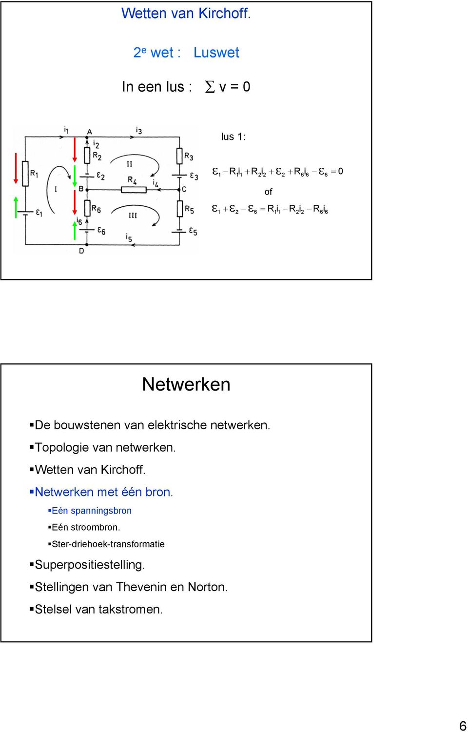 Ri Ri 1 2 6 11 2 2 6 6 Netwerken De bouwstenen van elektrische netwerken. Topologie van netwerken.