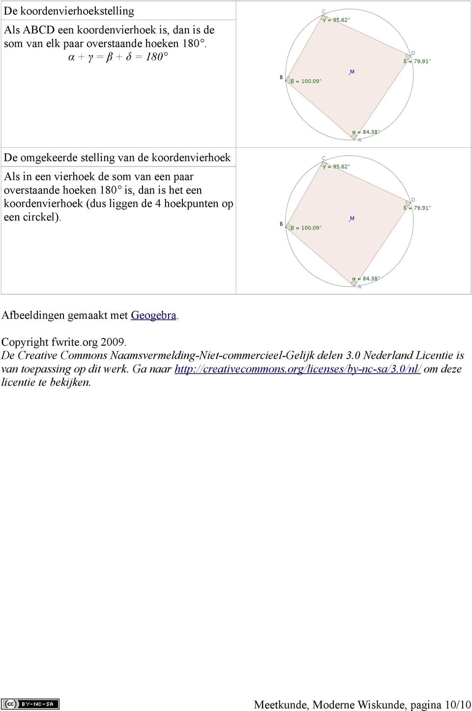 koordenvierhoek (dus liggen de 4 hoekpunten op een circkel). Afbeeldingen gemaakt met Geogebra. Copyright fwrite.org 2009.