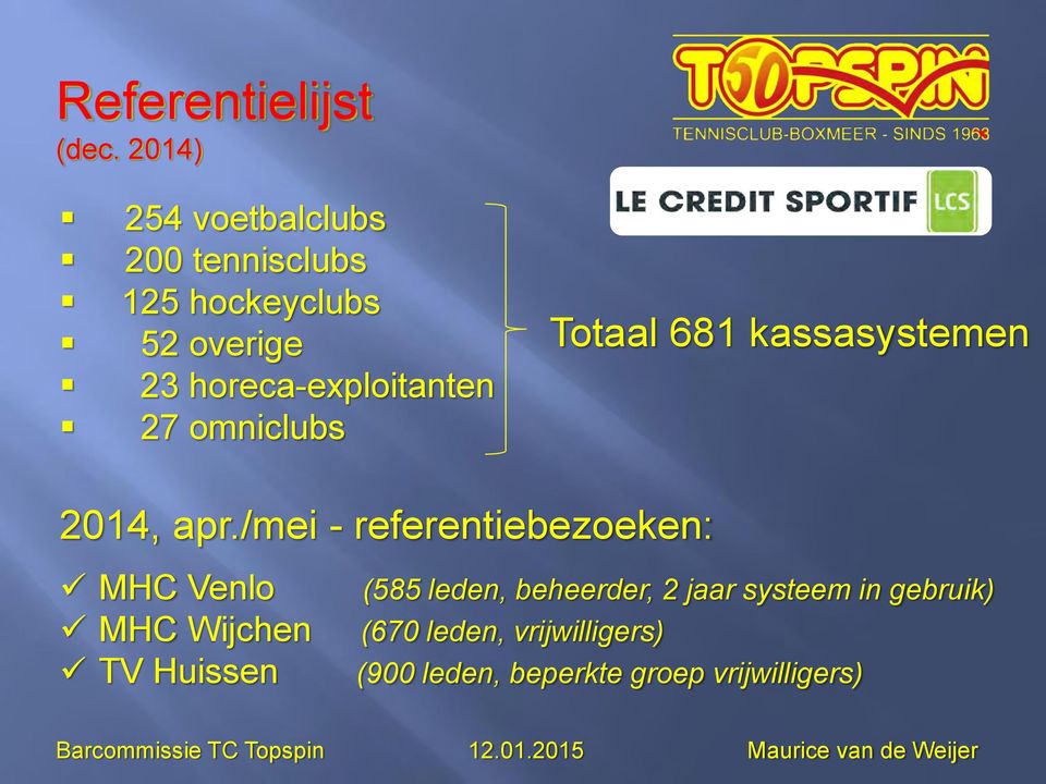 horeca-exploitanten 27 omniclubs Totaal 681 kassasystemen 2014, apr.