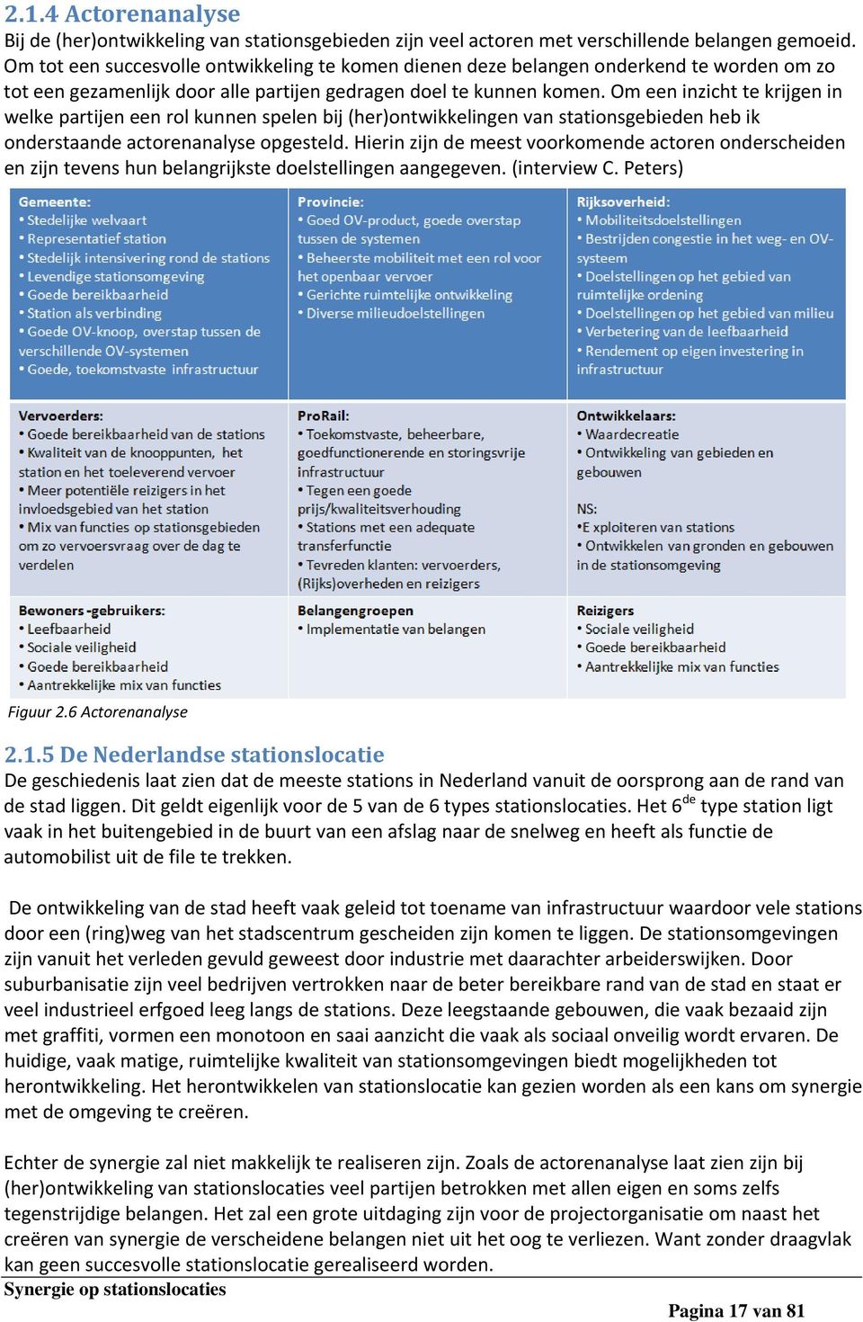 Om een inzicht te krijgen in welke partijen een rol kunnen spelen bij (her)ontwikkelingen van stationsgebieden heb ik onderstaande actorenanalyse opgesteld.