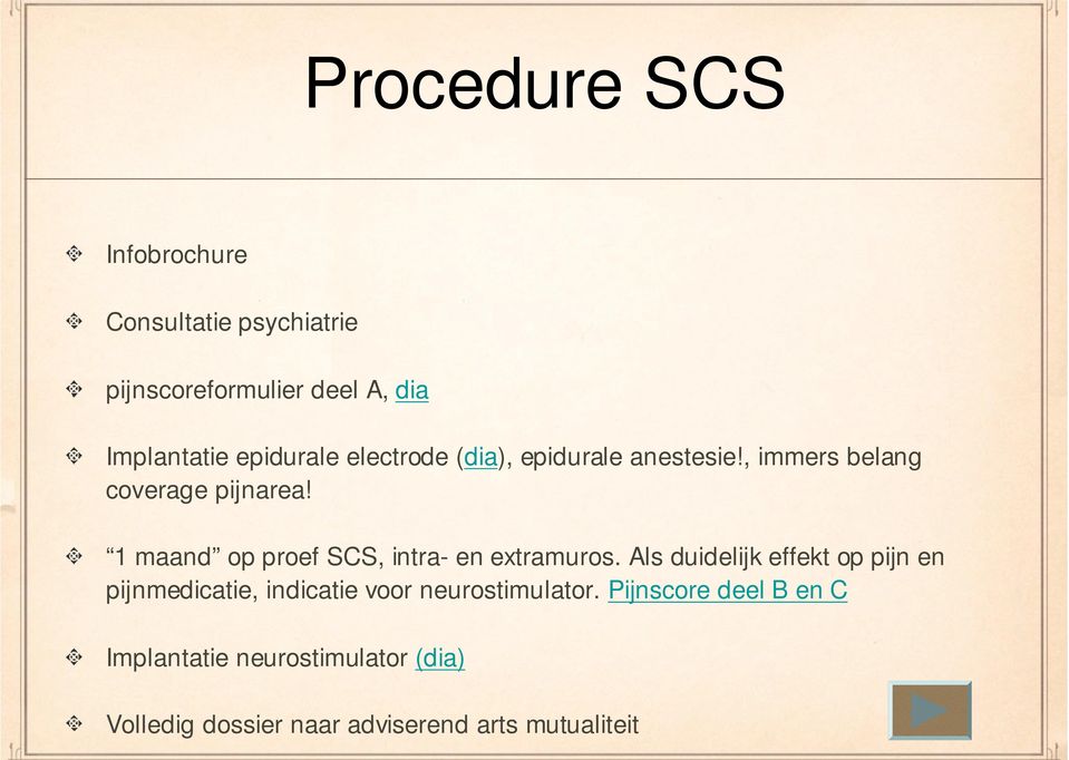 1 maand op proef SCS, intra- en extramuros.