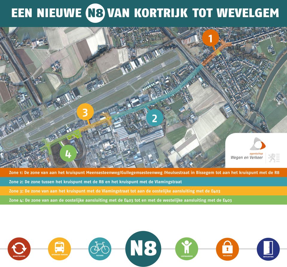 zone van aan het kruispunt met de Vlamingstraat tot aan de oostelijke aansluiting met de E403 Zone 4: De zone van aan de oostelijke