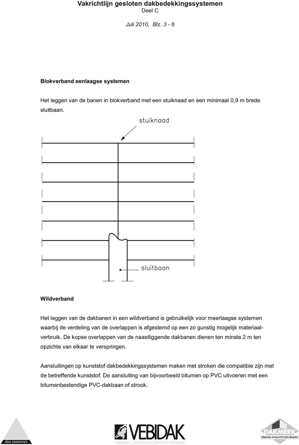 mogelijk materiaalverbruik. De kopse overlappen van de naastliggende dakbanen dienen ten minste 2 m ten opzichte van elkaar te verspringen.