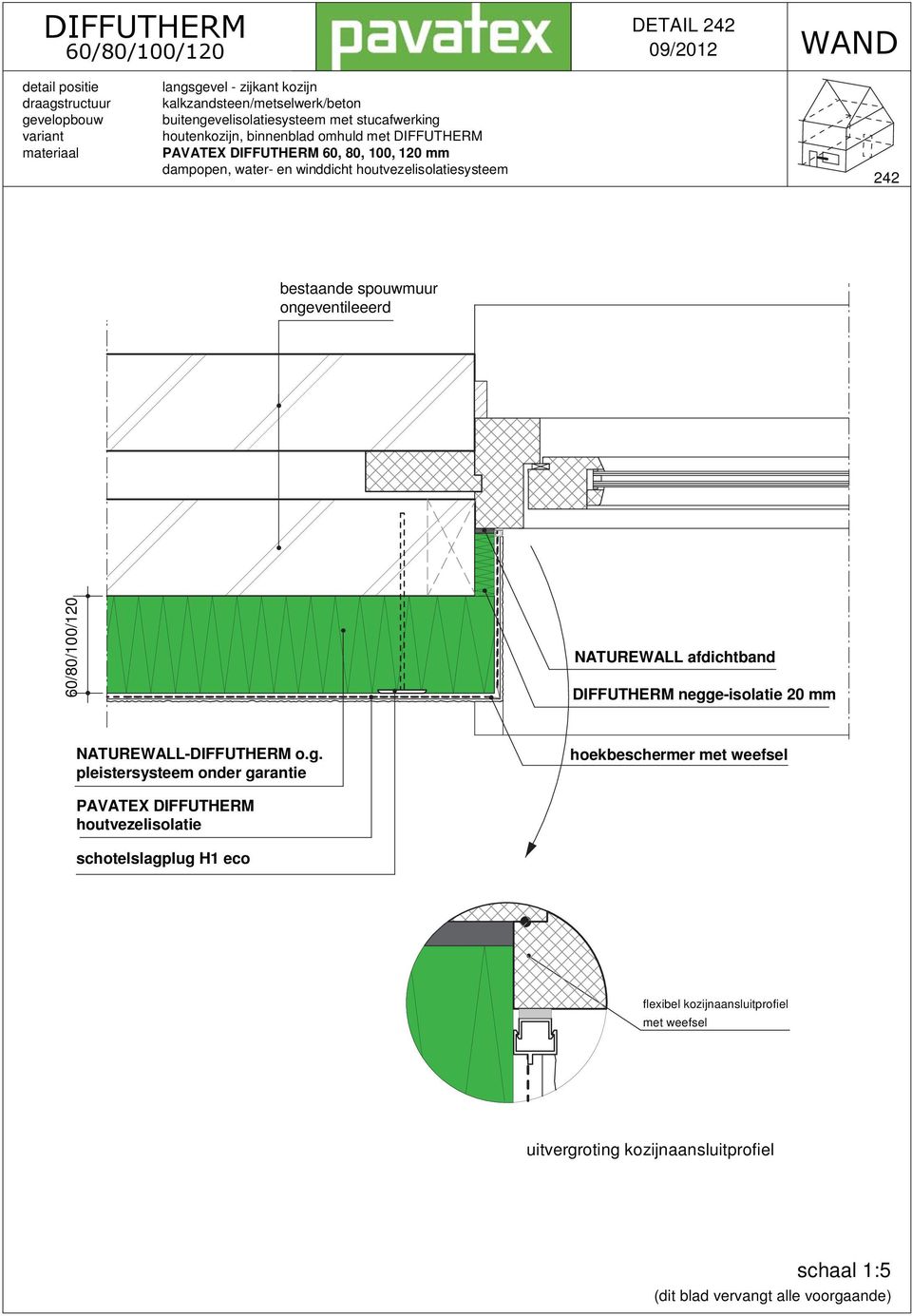 ongeventileeerd bestaand metselwerk NATUREWALL afdichtband DIFFUTHERM negge-isolatie 20 mm