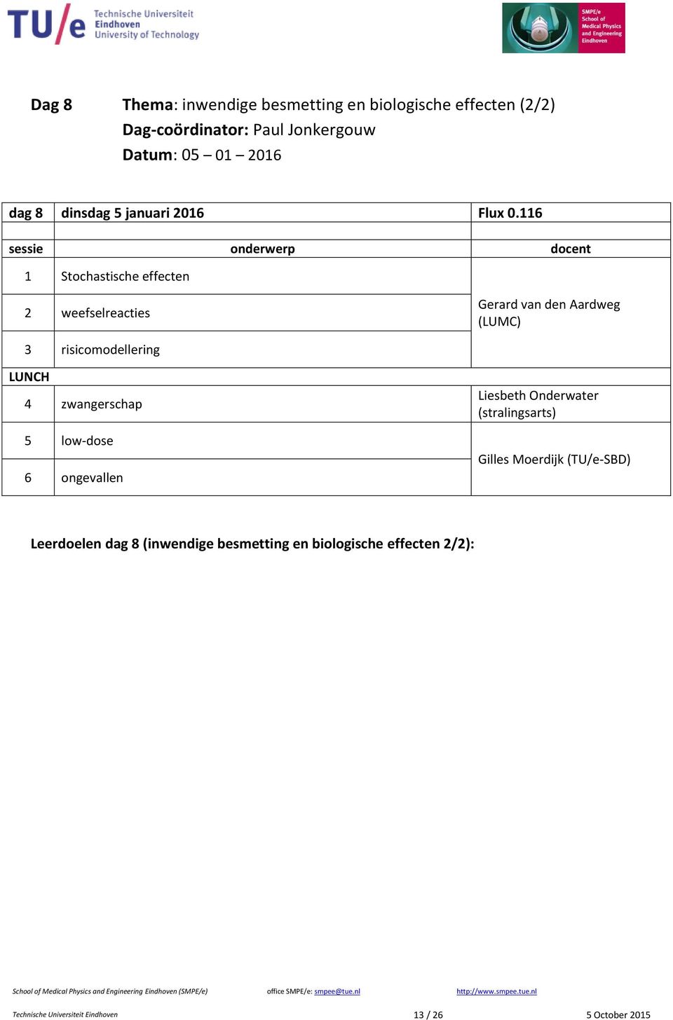 116 sessie onderwerp docent 1 Stochastische effecten 2 weefselreacties Gerard van den Aardweg (LUMC) 3