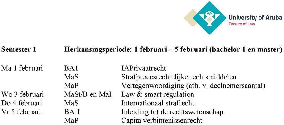 deelnemersaantal) Wo 3 februari t/b en MaI Law & smart regulation Do 4 februari