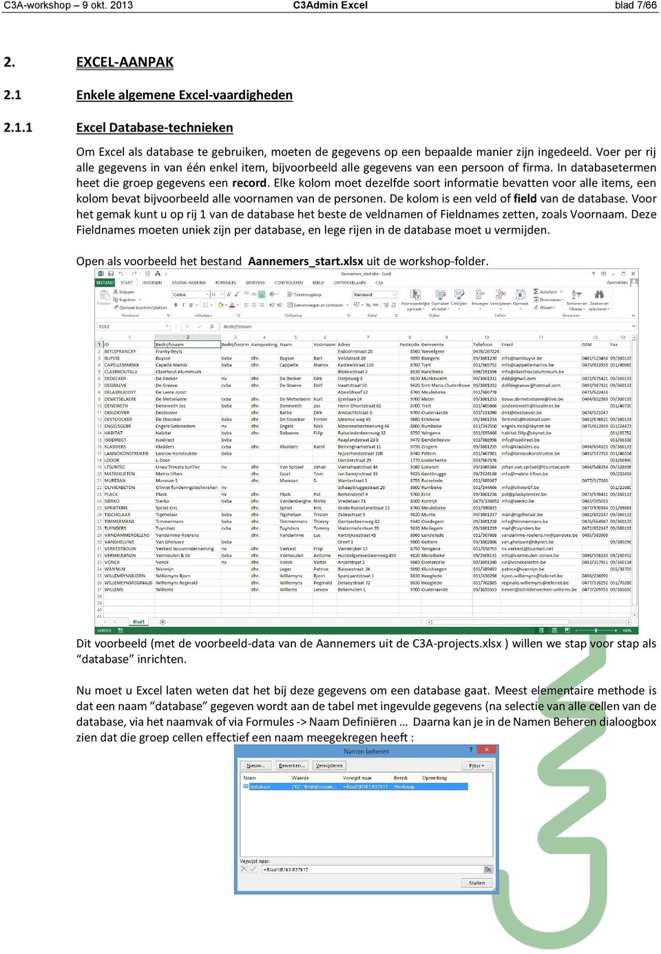 Elke kolom moet dezelfde soort informatie bevatten voor alle items, een kolom bevat bijvoorbeeld alle voornamen van de personen. De kolom is een veld of field van de database.