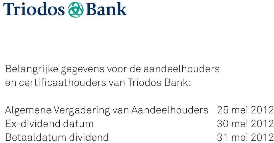 Vergadering van Aandeelhouders 25 mei 2012