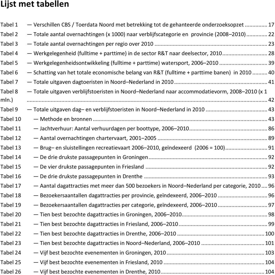 .. 23 Tabel 4 Werkgelegenheid (fulltime + parttime) in de sector R&T naar deelsector, 2010... 28 Tabel 5 Werkgelegenheidsontwikkeling (fulltime + parttime) watersport, 2006 2010.