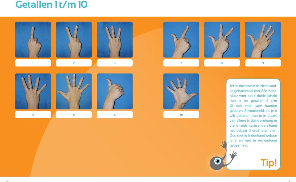 Bijvoorbeeld: als je 6 wilt gebaren, kun je in plaats van alleen je duim omhoog te steken ook met je
