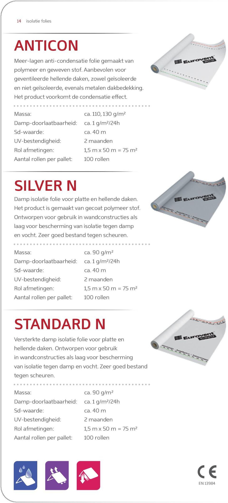 40 m 100 rollen SILVER N Damp isolatie folie voor platte en hellende daken. Het product is gemaakt van gecoat polymeer stof.