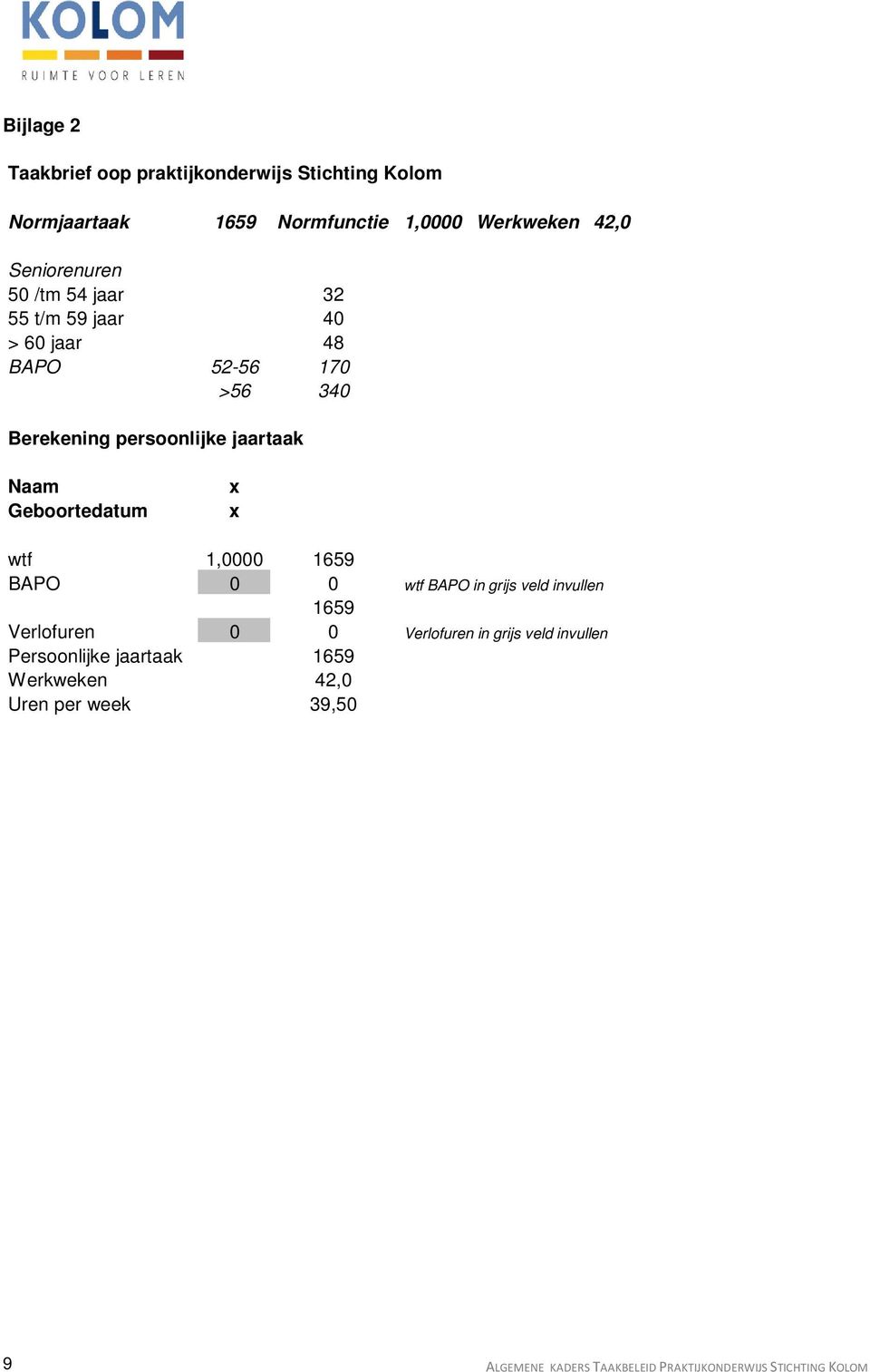 persoonlijke jaartaak Naam Geboortedatum x x wtf 1,0000 1659 BAPO 0 0 wtf BAPO in grijs veld invullen 1659