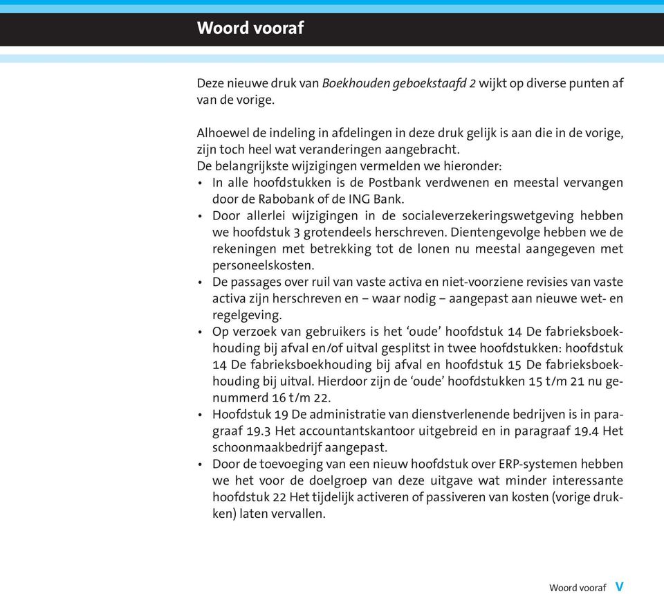 De belangrijkste wijzigingen vermelden we hieronder: In alle hoofdstukken is de Postbank verdwenen en meestal vervangen door de Rabobank of de ING Bank.