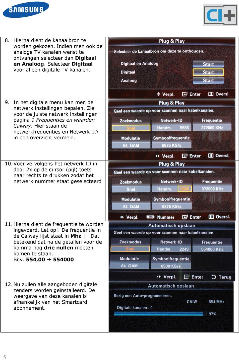 Hier staan de netwerkfrequenties en Netwerk-ID in een overzicht vermeld. 10.